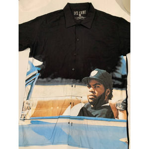 Ice Cube Button Up Shirt Black Polo Black Blue Graphic T-shirt Size L